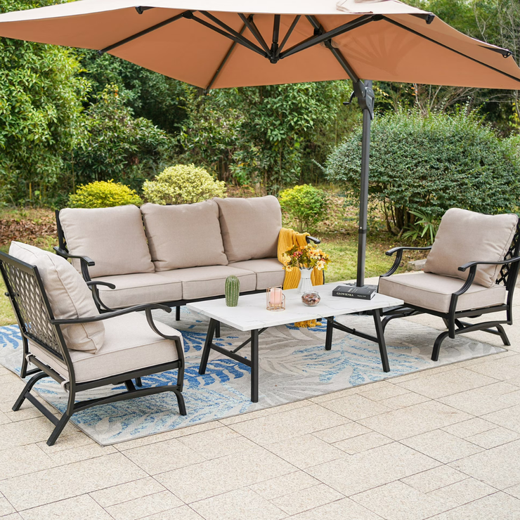 5-Seat Patio Conversation Set Metal Outdoor Furniture Sofa Set for 5 Person Beige