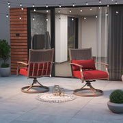 Swivel Chairs Set of 2, Outdoor Dining Chairs with Deep Seat Cushion, All Weather Swivel Rocker Chairs with Hand-Painted Metal Frame, for Backyard Deck Lawn Red