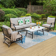 5-Seat Patio Conversation Set Metal Outdoor Furniture Sofa Set for 5 Person Beige