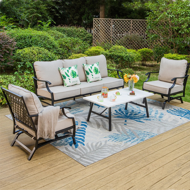 5-Seat Patio Conversation Set Metal Outdoor Furniture Sofa Set for 5 Person Beige