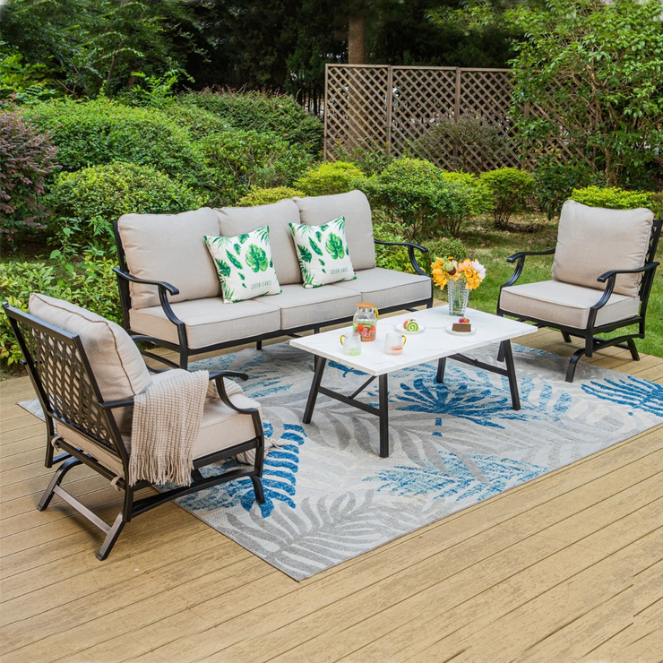 5-Seat Patio Conversation Set Metal Outdoor Furniture Sofa Set for 5 Person Beige