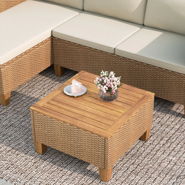 3-Piece Patio Furniture Conversation Set, All-Weather Wicker Outdoor Sectional Sofa Set with Table & Cushions, Beige