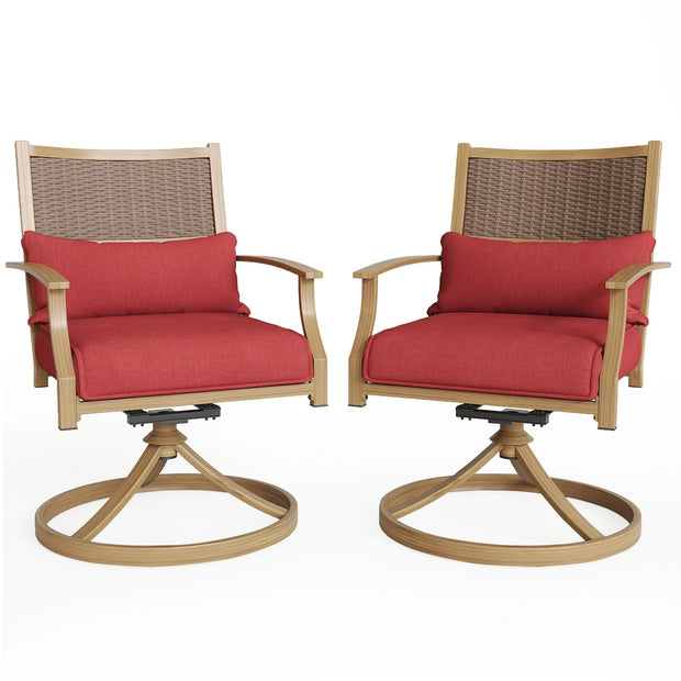 Swivel Chairs Set of 2, Outdoor Dining Chairs with Deep Seat Cushion, All Weather Swivel Rocker Chairs with Hand-Painted Metal Frame, for Backyard Deck Lawn Red