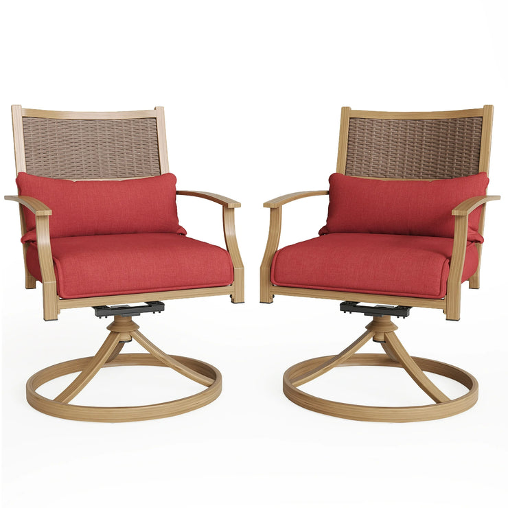 Swivel Chairs Set of 2, Outdoor Dining Chairs with Deep Seat Cushion, All Weather Swivel Rocker Chairs with Hand-Painted Metal Frame, for Backyard Deck Lawn Red