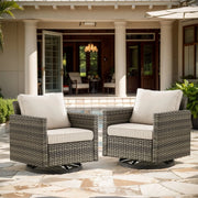 Outdoor Rocking Chair Set of 2, All Weather Wicker Patio Furniture Set Outdoor Swivel Chair Sets of 2 with Square Arm for Garden Porch Pool, Gray/Beige