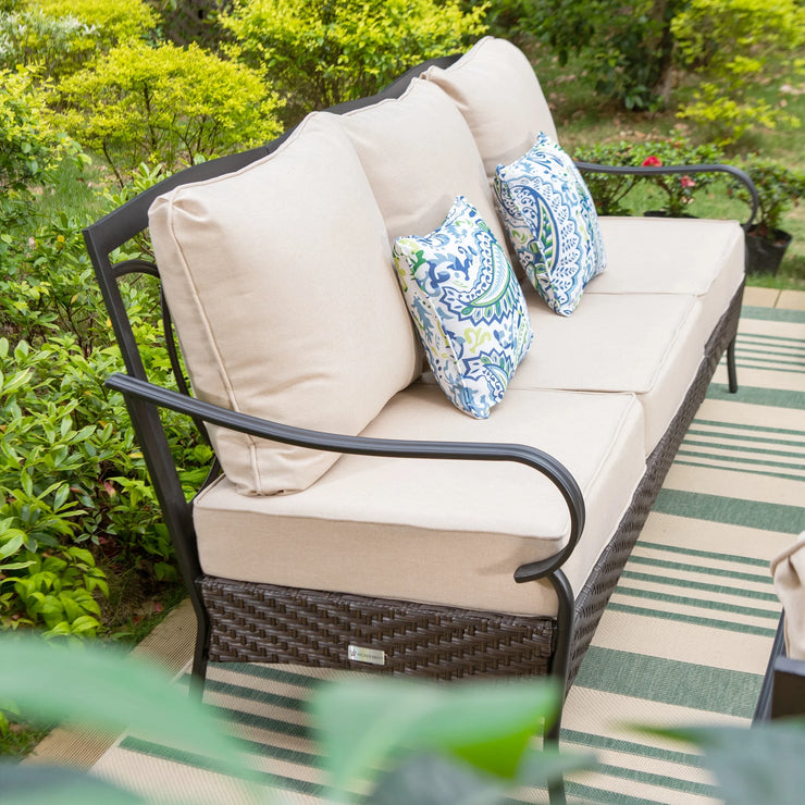 Vastcarterllc 6-Piece Outdoor Patio Furniture Set with 3-Seat Sofa, Swivel Chairs & Ottomans, 7-Person Outdoor Conversation Set with Cushions, Black & Beige