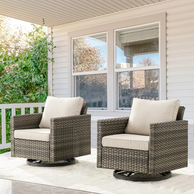 Outdoor Rocking Chair Set of 2, All Weather Wicker Patio Furniture Set Outdoor Swivel Chair Sets of 2 with Square Arm for Garden Porch Pool, Gray/Beige
