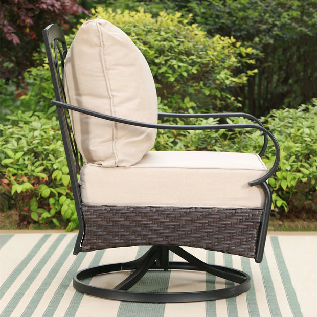 Vastcarterllc 6-Piece Outdoor Patio Furniture Set with 3-Seat Sofa, Swivel Chairs & Ottomans, 7-Person Outdoor Conversation Set with Cushions, Black & Beige