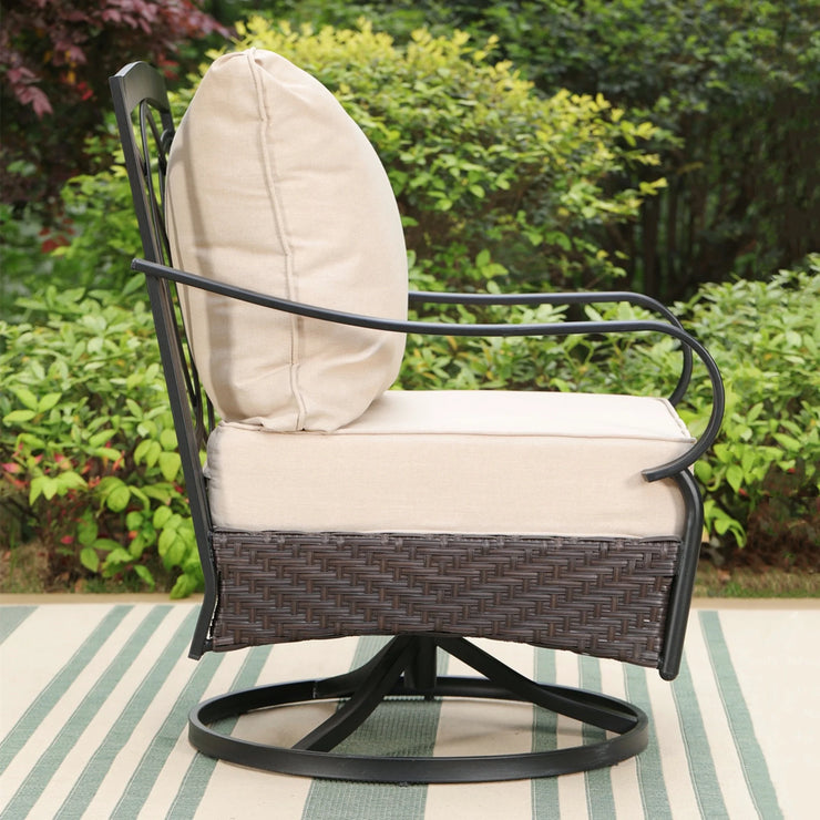 Vastcarterllc 6-Piece Outdoor Patio Furniture Set with 3-Seat Sofa, Swivel Chairs & Ottomans, 7-Person Outdoor Conversation Set with Cushions, Black & Beige