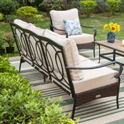 Vastcarterllc 6-Piece Outdoor Patio Furniture Set with 3-Seat Sofa, Swivel Chairs & Ottomans, 7-Person Outdoor Conversation Set with Cushions, Black & Beige