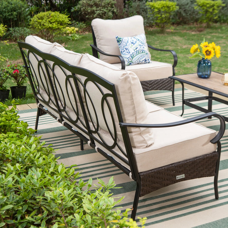 Vastcarterllc 6-Piece Outdoor Patio Furniture Set with 3-Seat Sofa, Swivel Chairs & Ottomans, 7-Person Outdoor Conversation Set with Cushions, Black & Beige